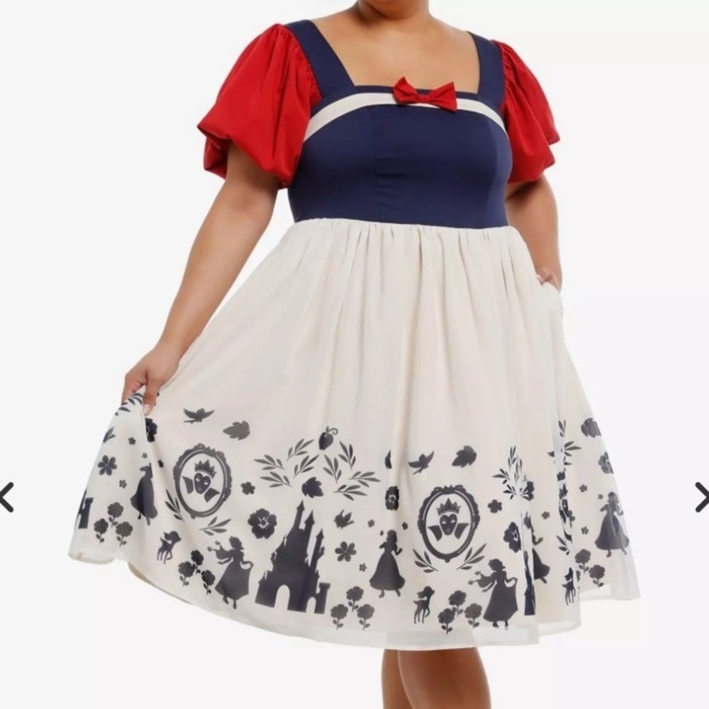 Disney Her Universe Snow White Retro Puff Sleeve Dress NWT Navy Red Cream Sz 5X - Picture 8 of 16